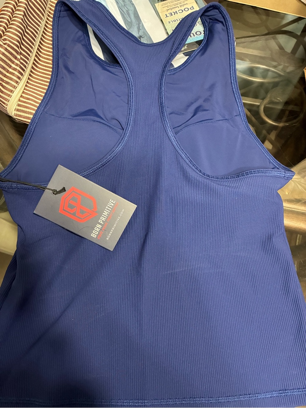 Born Primitive Navy Blue Ribbed Performance Racerback Tank